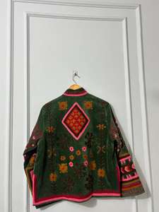 Chaqueta Azul de Terciopelo Suzani, Tejida, Transpirable, Bordada a Mano, Estilo Bohemio, Étnica, para Festivales - Product Image 4