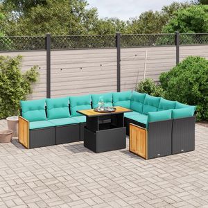 Juego de sofás de patio de ratán sintético negro de 10 piezas con cojines, conjuntos de jardín - Product Image 1