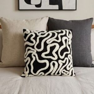 Best Selling Products Modern Tufted Geometric Throw <b>Pillow</b> Square <b>Black</b> and White Decorative Cushion For Sale - Product Image 5