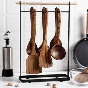 Ensemble d'ustensiles de cuisine en bois faits à la main, cuillères et spatules en bois de teck, ustensiles de cuisine en bois naturel pour un usage quotidien en cuisine - Product Image 2