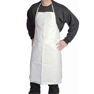 Delantales de plástico blanco desechables para adultos de 28 "X 36", paquete de 100 55 Gsm, polipropileno, resistente al agua, resistente al aceite, lazos largos para mujeres y hombres - Product Image 3