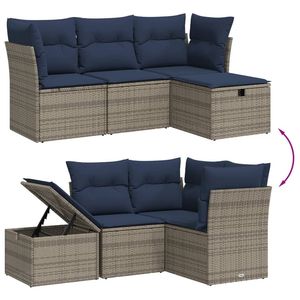 Ensemble de canapés de patio en polyrotin gris 4 pièces avec coussins, ensembles de jardin - Product Image 3