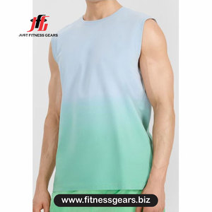 JUST FITNESS GEARS Débardeur pour homme en coton 100% bleu uni, séchage rapide, col rond, tricoté, 220g - Product Image 4