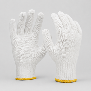 Cotton Safety <b>Gloves</b> <b>Knit</b> Wrist Anti-Slip Durable General Purpose White with Yellow Cuff - Product Image 6