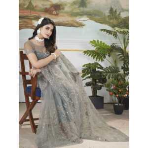 Saree de broderie de créateur pour la fête Portez des robes de carrière élégantes Look - Product Image 1