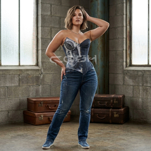 เสื้อครอปเดนิมสั่งทำพิเศษ สไตล์ Y2K ลายพิมพ์เงิน พร้อมโครงเหล็กเสริมความแข็งแรง - Product Image 6