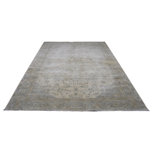 Tapis d'appoint en pure laine noué à la main, gris neutre, motif floral oriental, pour salon moderne - Product Image 6