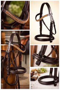 Bridon de cheval en cuir de qualité supérieure avec frontale ornée de cristaux - Product Image 4