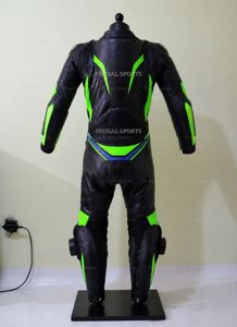 Combinaison de moto unisexe Frugal Sports à fermeture éclair intégrale en cuir imprimé, vert et noir, homologuée CE, toutes saisons, pour adultes - Product Image 3