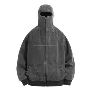 Sudadera con Capucha de Alta Calidad con Diseño de Logotipo Personalizado, Estilo Ninja, Gris, con Cierre, Ligera, Bordada, de Algodón, Estilo Urbano, Pasamontañas - Product Image 2