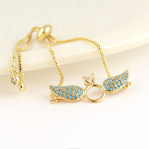 Bague Ailée Turquoise Charm Aile d'Ange et Bague Zircon Accent Halo Bracelet - Product Image 1