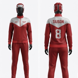 Survêtement d'entraînement de rugby unisexe à capuche, en tissu polyester premium 300 grammes, rouge et blanc, avec fermeture éclair intégrale, personnalisable avec logo et nom - Product Image 1