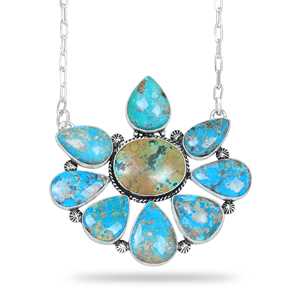 จี้ทองชุบสไตล์โบฮีเมียนตะวันตกแบบใหม่มาแรง ประดับด้วยหินเทอร์ควอยซ์แอริโซนาและหินสตาร์ลิงซิลเวอร์ สร้อยคอทำมือ - Product Image 2