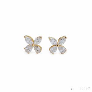 Nouvelle Arrivée Boucles d'Oreilles Clous en Or Jaune 14K avec Diamant de Laboratoire, Motif Fleur à Quatre Feuilles Marquise, Clous Délicats, Cadeau d'Anniversaire pour Femme - Product Image 1