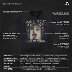 เสื้อยืดผู้ชายทรงครอป คอโอ แขนสั้น ผ้าหนา 300 กรัม ระบายอากาศได้ดี พิมพ์ลาย DTG แบบกำหนดเอง ลายกราฟิกสไตล์ Acid Wash พร้อมหมุดตกแต่ง - Product Image 5