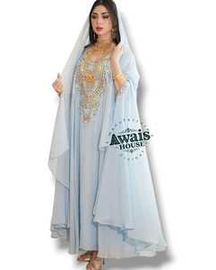 AWAIS HOUSE Women's Middle Eastern Ethnic Lightweight <b>Plus</b> <b>Size</b> Floor-Length Hand Beaded Sequined Georgette <b>Kaftan</b> Abaya Party - Product Image 4