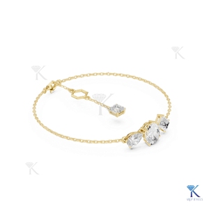 Lab Grown Diamond Three Stone Multi-Cut Filled Oval Cut Chain Bracelet 14K 18K <b>Solid</b> <b>Gold</b> Fine Unisex Luxury Jewelry - Product Image 3