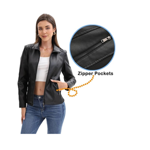Veste en cuir pour femme, style motard, fermeture éclair, tendance, pour sorties, type de tissu PU - Product Image 2