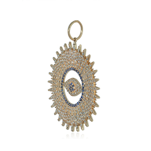 14k <b>Solid</b> Yellow <b>Gold</b> Natural Pave Diamond Blue Sapphire Gemstone Eye Charm <b>Pendant</b> Handmade Fine Jewelry - Product Image 5