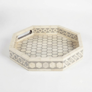 Bandeja Decorativa Hecha a Mano con Incrustaciones de Hueso, Bandeja de Servir de Lujo con Patrón Geométrico para Mesa de Centro, Bandeja de Mosaico de Madreperla al por Mayor - Product Image 2