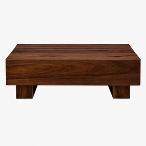 Solid Suar Wood Norrick Block Coffee <b>Table</b> Thick Top Modern Minimalist Premium Quality <b>Walnut</b> Finish Natural Home Furniture - Product Image 2