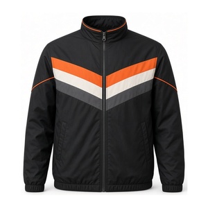 Veste coupe-vent personnalisée pour homme avec fermeture éclair quart de tour et poche kangourou, en polyester, coupe-vent, à panneaux tricolores, style athlétique, pull de sport - Product Image 2