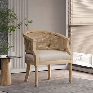 Sedia d'Accento in Legno di Gomma Naturale Beige per Soggiorno - Product Image 2