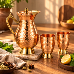 Juego de Jarra de Cobre Puro al por Mayor con Tapa, Asa y 2 Vasos Hechos a Mano para Uso Doméstico - Product Image 6