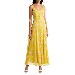 Vestido largo de verano sin mangas con estampado floral para mujer, vestido de verano personalizado con vuelo, vestido modesto para el trabajo. - Product Image 1