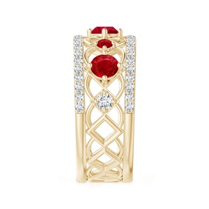 Bague de fiançailles classique en or massif 14 carats, style Art Déco, avec rubis et diamants gradués, inspirée de l'Art Déco, OEM - Product Image 4
