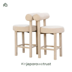 Modern <b>bar</b> Table and Chair Set <b>Furniture</b> Teak Wood High Backrest Soft Boucle Fabric Upholstery Front Desk Club Counter Stool - Product Image 3