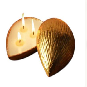 Almond Shape <b>Candle</b> Jar Gold Metal Jar, 3 <b>Wick</b> Luxury Home Decor Gift - Product Image 3