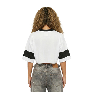 Football T-Shirts Cropped Jersey women's shirt Oversized Graphic Stripe <b>Trim</b> Quick Dry Summer OEM Custom Logo Vneck Short Sleeve - Product Image 2
