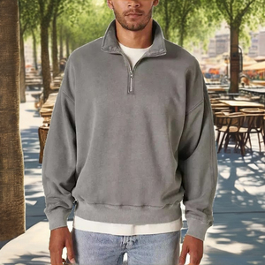 High Quality Hooded Autumn Woven 100% Cotton Quarter-Zip Sweatshirts for Men Breathable men half zip sweatshirts for men's - Product Image 2