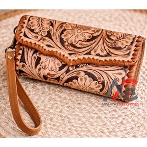 Cartera de Mano de Cuero Vacuno Genuino para Mujer, Diseño OEM ODM, Venta al Por Mayor, Gran Capacidad, Tarjetero, Elegante Bolso de Mano con Correa para la Muñeca - Product Image 1
