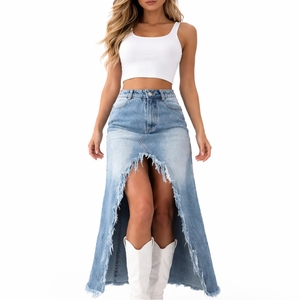 Women High Quality Front Split Denim <b>Skirt</b> High Waist Breathable Eco-Friendly Anti-Wrinkle Fashion Street Style Casual Outfit - Product Image 2
