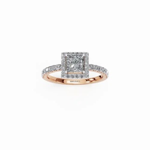 Anillo de compromiso y boda de lujo con diamante de corte princesa cultivado en laboratorio certificado IGI, halo y banda pavé, en plata 925/935 y oro de 10K/14K/18K - Product Image 2