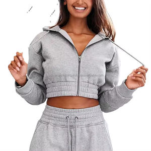 ชุดวอร์มเล่นยิมมีฮู้ด2ชิ้นสำหรับผู้หญิงไซส์พิเศษเครื่องแต่งกายลำลองสีพื้นสำหรับฤดูหนาว - Product Image 2