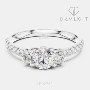 Bague de fiançailles en or blanc 14 carats avec diamant de laboratoire de 0,50 carat, couleur F+, clarté VS+, pavé rond, bague de fiançailles et de mariage certifiée IGI - Product Image 1