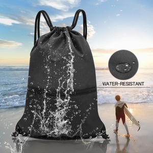 Drawstring Backpack Bag Sports Gym Sack pack Water Resistant Polyester Cinch Bag With Zipper Pocket For Yoga Travel Hiking - Product Image 4