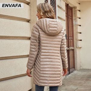 Custom Puffer Jacket Women <b>Waterproof</b> Mid-<b>length</b> Slim Puffer <b>Coat</b> Removable Hooded Lightweight Puffer <b>Coat</b> Parkas Femininas ODM - Product Image 2