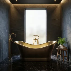 Baignoire en laiton, intérieur poli, finition extérieure antique, baignoire autoportante de luxe pour bain profond - Product Image 6