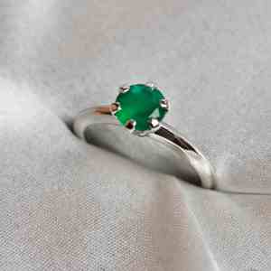 Bague de fiançailles en onyx vert en argent sterling 925, pierre précieuse ronde taille brillant, faite à la main, plaquée or 14 carats, pour mariage et fêtes - Product Image 3