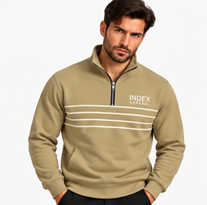 Sudadera de Hombre Index Apparel con Cierre de Cremallera, Cuello Alto, Color Caqui a Rayas, Corte Regular, Manga Larga - Product Image 1