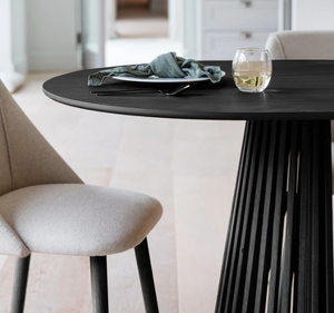 Ensemble de table à manger ronde en teck massif moderne avec chaises rembourrées et base sculpturale cannelée pour salle à manger, maison, restaurant - Product Image 4