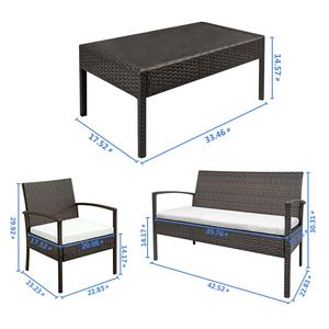 Set Divano da Giardino in Rattan con 2 Poltrone e Divanetto, Tavolino da Caffè in Vetro Temperato per Esterni XH - Product Image 6