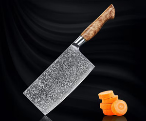 Couteau à hacher ambidextre en acier Damas fait main avec étui en cuir et bois, couteau de survie pour la découpe de viande et la chasse en extérieur - Product Image 2