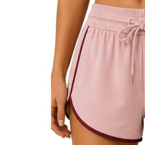 Light Pink Women Athletic <b>Shorts</b> With <b>Burgundy</b> Piping Elastic Waist Drawstring Side Pocket Running Gym Workout Active Wear <b>Short</b> - Product Image 3