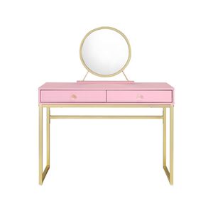 Coleen Pink and Gold Finish <b>Makeup</b> <b>Vanity</b> Desk with Mirror and Jewelry Tray - Product Image 3