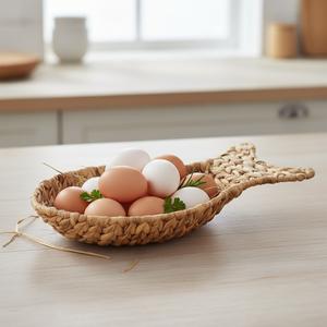 Sustainable Water Hyacinth <b>Basket</b> for Food Handcrafted Woven Organizer for Fruits <b>Bread</b> Eco-Friendly Kitchen Storage Solution - Product Image 3